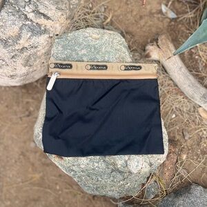 LESPORTSAC | Black Cosmetic Pouch with Tan Logo Trim